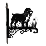 English springer spaniel metal hanging basket bracket mounted on outdoor wall for plant decoration