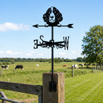 English Springer Spaniel metal weather vane with directional arrows and mounting rod, outdoor roof and garden decoration