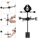 English Springer Spaniel metal weather vane with directional arrows and mounting rod, outdoor roof and garden decoration
