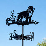 English Springer Spaniel metal weather vane with directional arrows and mounting rod, outdoor roof and garden decoration
