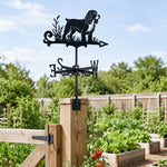 English Springer Spaniel metal weather vane with directional arrows and mounting rod, outdoor roof and garden decoration