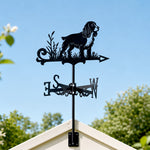 English Springer Spaniel metal weather vane with directional arrows and mounting rod, outdoor roof and garden decoration