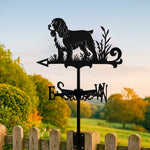 English Springer Spaniel metal weather vane with directional arrows and mounting rod, outdoor roof and garden decoration