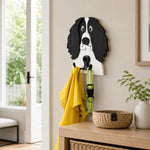 Wooden english springer spaniel dog wall hook key and leash holder for home entryway organizer