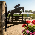 Equestrian show jumping metal hanging basket bracket mounted on outdoor wall for plant decoration
