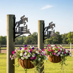 Equestrian show jumping metal hanging basket bracket mounted on outdoor wall for plant decoration