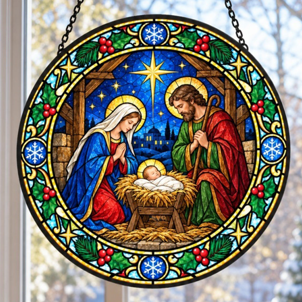 Eve in bethlehem christmas stained glass suncatcher window hanging, suitable for home and garden decoration