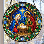 Eve in bethlehem christmas stained glass suncatcher window hanging, suitable for home and garden decoration