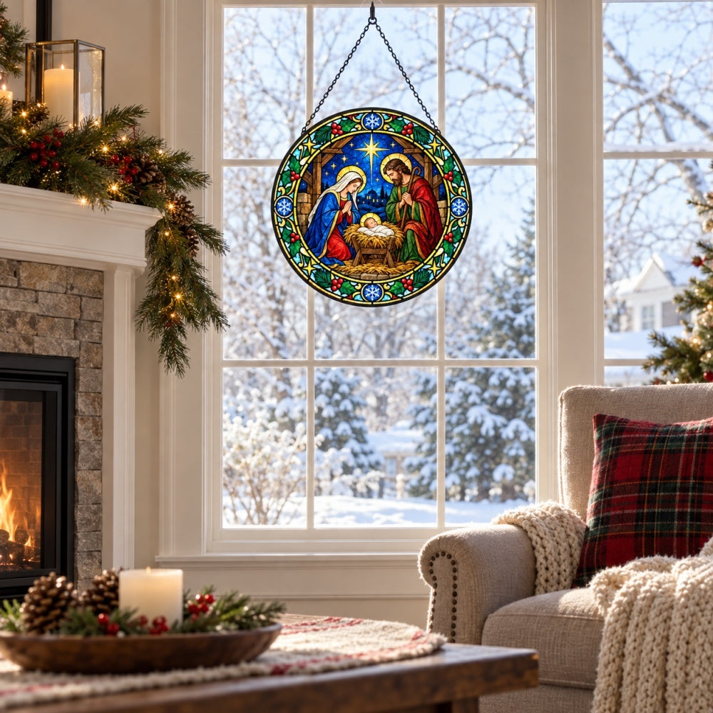 Eve in bethlehem christmas stained glass suncatcher window hanging, suitable for home and garden decoration