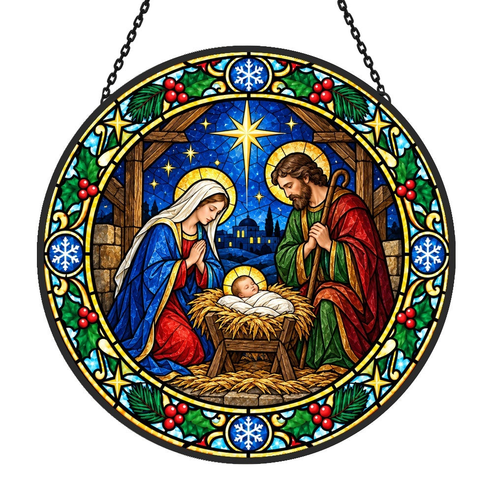 Eve in bethlehem christmas stained glass suncatcher window hanging, suitable for home and garden decoration