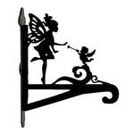 Fairy and angel metal hanging basket bracket mounted on outdoor wall for plant decoration