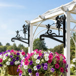 Fairy and angel metal hanging basket bracket mounted on outdoor wall for plant decoration