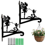 Fairy and angel metal hanging basket bracket mounted on outdoor wall for plant decoration