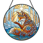 Fantasy winter ice fox stained glass suncatcher window hanging, suitable for home and garden decoration