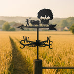 Farm harvest ox cart metal weather vane with directional arrows and mounting rod, outdoor roof and garden decoration