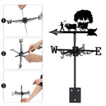 Farm harvest ox cart metal weather vane with directional arrows and mounting rod, outdoor roof and garden decoration