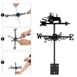 Farm tractor metal weather vane with directional arrows and mounting rod, outdoor roof and garden decoration