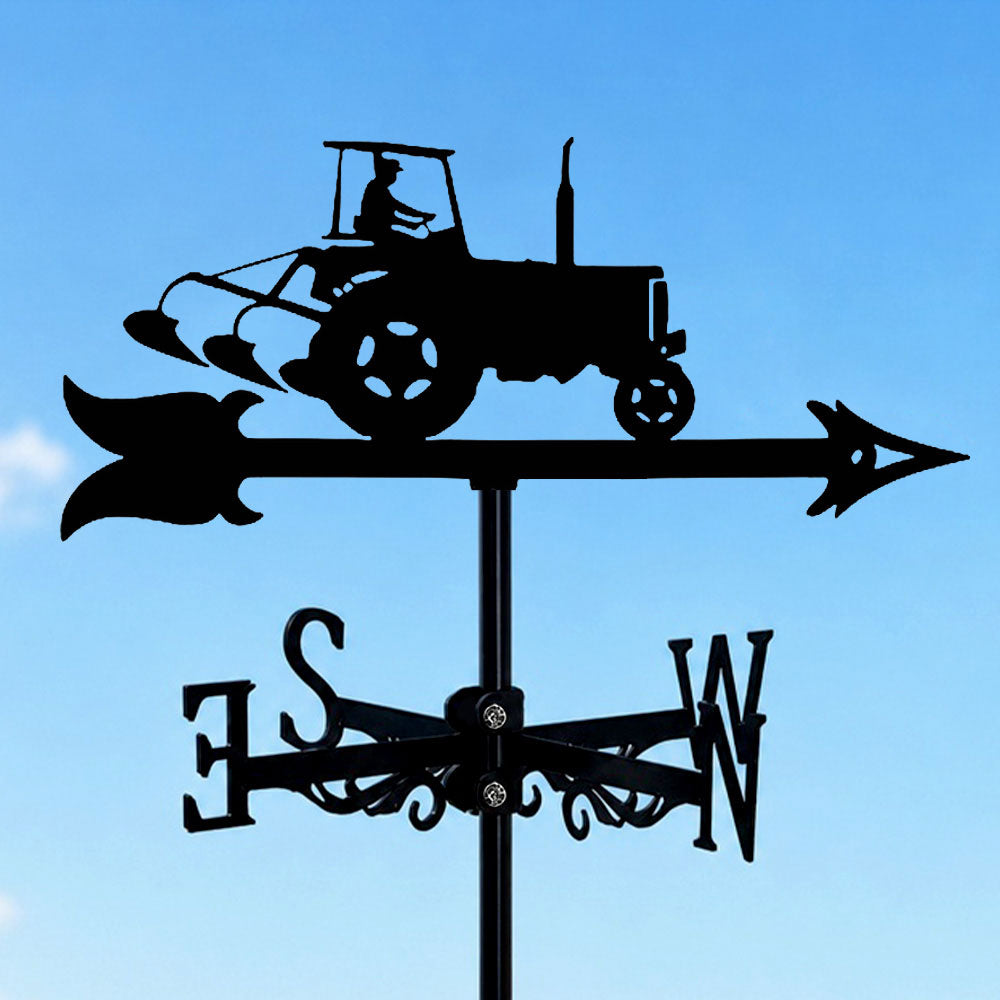 Farm tractor metal weather vane with directional arrows and mounting rod, outdoor roof and garden decoration