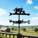 Farm tractor metal weather vane with directional arrows and mounting rod, outdoor roof and garden decoration