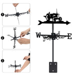 Farm tractor metal weather vane with directional arrows and mounting rod, outdoor roof and garden decoration
