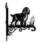 Field spaniel metal hanging basket bracket mounted on outdoor wall for plant decoration