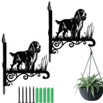 Field spaniel metal hanging basket bracket mounted on outdoor wall for plant decoration