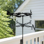 Fighter plane metal weather vane with directional arrows and mounting rod, outdoor roof and garden decoration