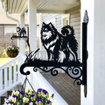 Finnish lapphund metal hanging basket bracket mounted on outdoor wall for plant decoration
