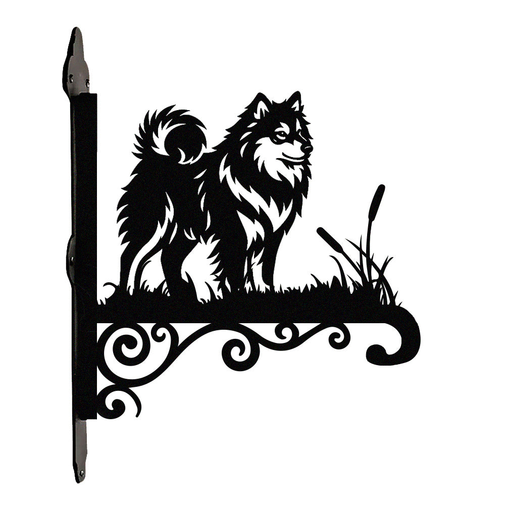 Finnish lapphund metal hanging basket bracket mounted on outdoor wall for plant decoration