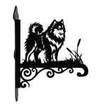 Finnish lapphund metal hanging basket bracket mounted on outdoor wall for plant decoration