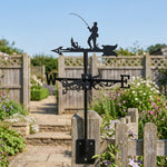 Fisherman fishing metal weather vane with directional arrows and mounting rod, outdoor roof and garden decoration