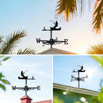 Fisherman in boat metal weather vane with directional arrows and mounting rod, outdoor roof and garden decoration