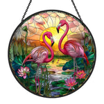 flamingo couple stained glass suncatcher window hanging, suitable for home and garden decoration.
