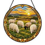 Flock of sheep at sunset stained glass suncatcher window hanging, suitable for home and garden decoration