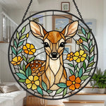 Floral baby deer stained glass suncatcher window hanging, suitable for home and garden decoration