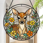 Floral baby deer stained glass suncatcher window hanging, suitable for home and garden decoration