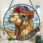 Floral crown camel stained glass suncatcher window hanging, suitable for home and garden decoration