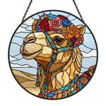 Floral crown camel stained glass suncatcher window hanging, suitable for home and garden decoration