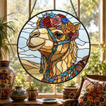 Floral crown camel stained glass suncatcher window hanging, suitable for home and garden decoration