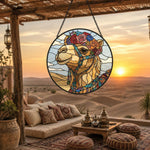 Floral crown camel stained glass suncatcher window hanging, suitable for home and garden decoration