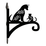 Floral cat metal hanging basket bracket mounted on outdoor wall for plant decoration