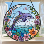 Floral dolphin stained glass suncatcher window hanging, suitable for home and garden decoration