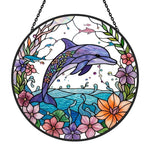 Floral dolphin stained glass suncatcher window hanging, suitable for home and garden decoration