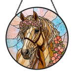 Floral golden horse stained glass suncatcher window hanging, suitable for home and garden decoration