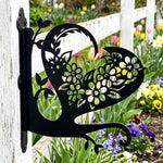 Floral heart metal hanging basket bracket mounted on outdoor wall for plant decoration