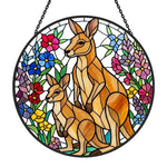 Floral kangaroo family stained glass suncatcher window hanging, suitable for home and garden decoration