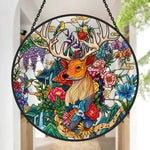 Floral stag stained glass suncatcher window hanging, suitable for home and garden decoration