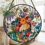 Floral stag stained glass suncatcher window hanging, suitable for home and garden decoration