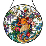 Floral stag stained glass suncatcher window hanging, suitable for home and garden decoration