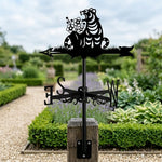 Floral tiger metal weather vane with directional arrows and mounting rod, outdoor roof and garden decoration
